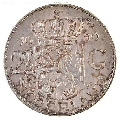 SILVER - WORLD Coin - 1959 Netherlands 2 1/2 Gulden - World Silver Coin *326 • $7.85