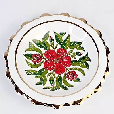 Manousakis Keramik Rhodes Greece Red Flowers & Leaves Trinket Or Small Dish • $18.49