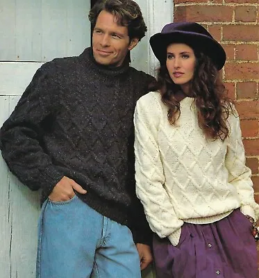 2  Ladies Mens Aran Sweater 32 -44  Vintage Knitting Pattern • £3.49