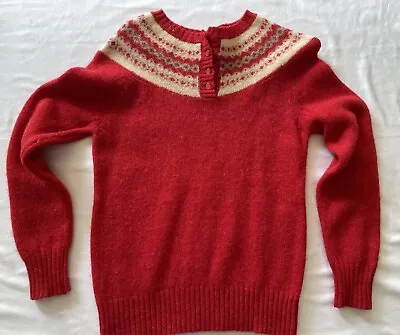 Vintage 1970’s Shetland Mist Wool Ski Sweater Red Fair Isle Winter Size M • $35