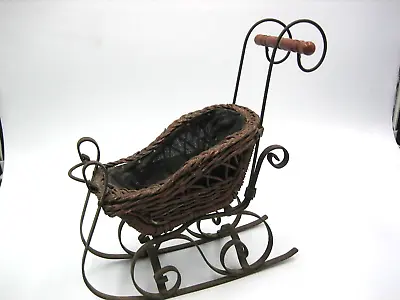 Vintage Christmas Victorian Sleigh Wood Wicker Wrought Iron Lined In Fabric • $49.95