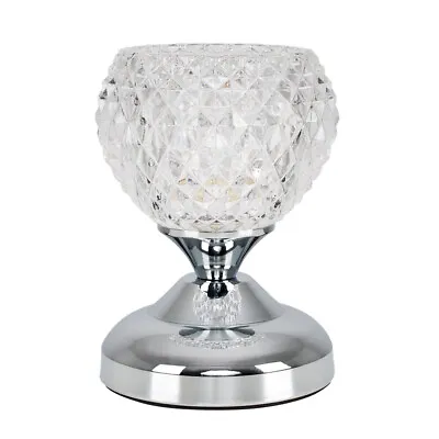 £18.99 • Buy Bedside Touch Table Lamp Chrome 17CM Tall Light Diamond Glass Shade LED Bulb