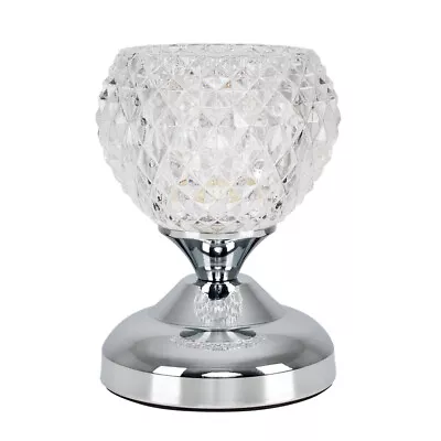 £18.99 • Buy Bedside Touch Table Lamp Chrome 17CM Tall Light Diamond Glass Shade LED Bulb