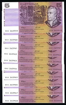 10x Australia 1991 Fraser/Cole Consecutive Five Dollars $5 Banknotes R213 • $120.50