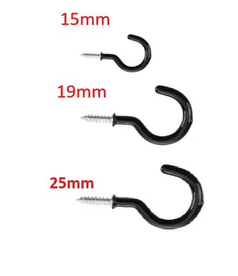 15mm 19mm BLACK SMALL Screw In CUP HOOK PVC Plastic Shouldered Mug Loop Kitchen • £2.81