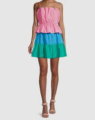 $325 Milly Women's Pink Colorblocked Poplin Nina Mini Dress Size S • $104.38