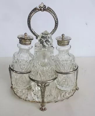 Vintage Antique James Dixon And Son Cruet Stand Condiment 4 Glass Bottles • $69.99