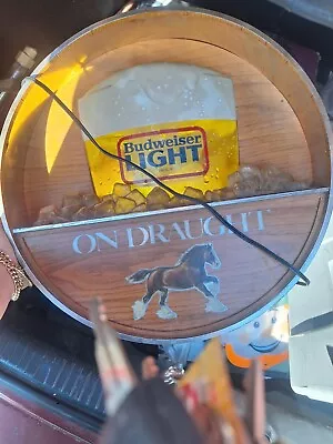 Vintage 1981 Budweiser Light Beer On Draught Lighted Barrel End Sign Clydesdale • $60