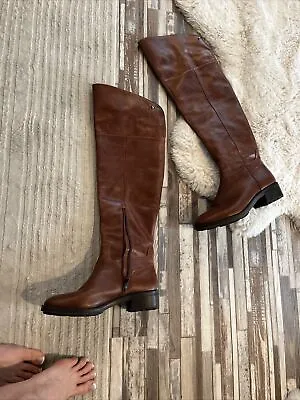 Vince Camuto Boots 8.5 Brown Leather Riding SideZip Horse Riding Above Knee High • $20