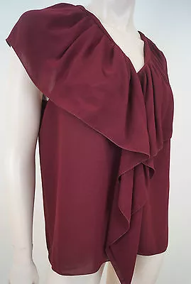 LANVIN PARIS Vintage Burgundy Red Draped Pleat Ruffle Detail Sleeveless Top Sz42 • $48.09