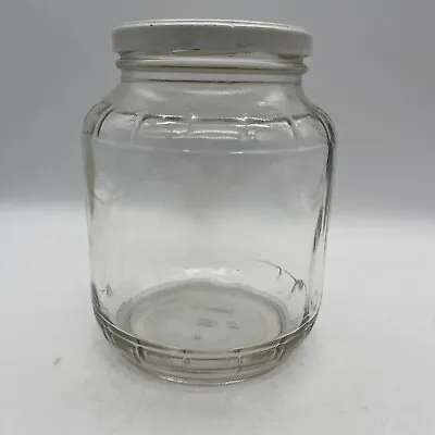 Vintage Glass Kitchen Canister Candy Cookie Jar White Metal Twist Off Lid 6 Cup • $9.34