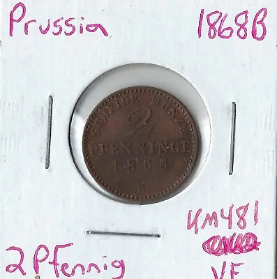 $7.99 • Buy Coin Prussia 2 Pfennig 1868 B KM481, Low Combined Shipping