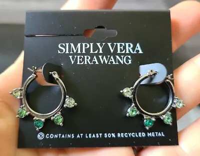Simply Vera Wang Earrings NEW W Tags Silver Tone With Green Crystal Accents  • $11.16