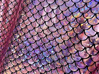 MERMAID Scale Fabric Fish Tail Stretch Spandex 59  Wide Baby Pink On Black • £0.99