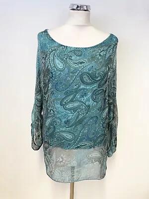 N And Willow Turquoise Paisley Chiffon Boat Neck 3/4 Sleeve Top Size M • £30