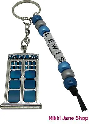 Handmade Personalised Name Themed Police Box Tardis Keyring Charm • £4.99