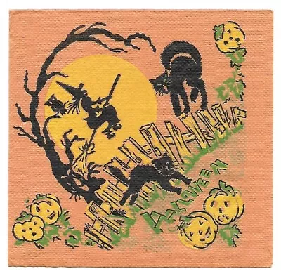 Vintage 5  REED Crepe/Paper Halloween Cocktail Napkin ~ Witch Cats Moon Owl • $6