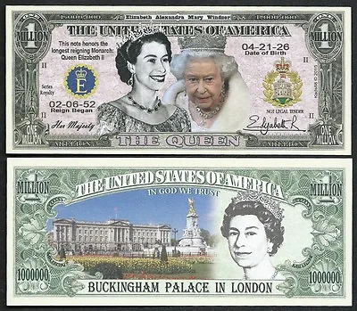 Queen Elizabeth II Commemorative Million Dollar Bill - Lot Of 10 BILLS  • $5.49