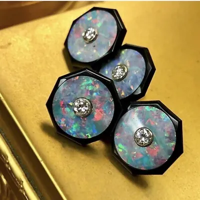 Vintage Art Deco 18K Black Opal Onyx Old European Diamond Cufflinks • $3500