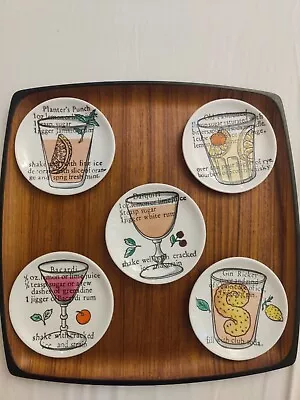 Five PIERO FORNASETTI Milano 1960s Ceramics COCKTAIL Recipes Coasters / Plates • $250