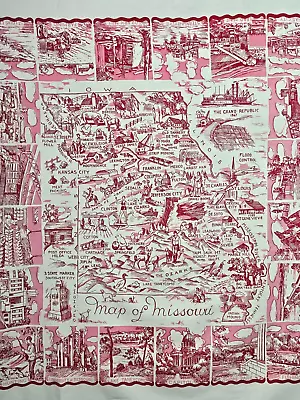 Vintage Printed Tablecloth 1940s Map Of Missouri 46  X 52  Estate Find • $10.50