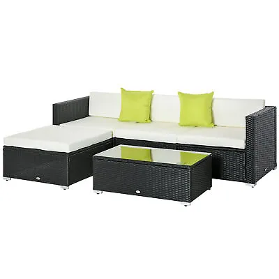 Outsunny 5 Pieces Rattan Sofa Set Wicker Sectional Cushion Patio Black Garden • £289.99