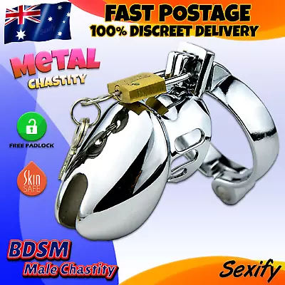 Metal Male Chastity Kit Penis BDSM Cage Cock Fetish Restraint Bondage Sex Toy • $24.95