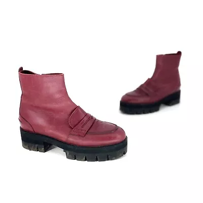 No 21 Platform Loafer Boots Dark Red Oxblood Size 38 Zip Up Side Numero Venturo • $125