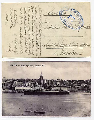 Malta 1914 Censored Prisoner Of War Postcard To Germany • £33
