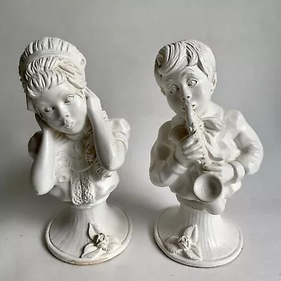 J Kendrick Universal Statuary Corp 1971 Boy Girl Saxophone Busts • $60