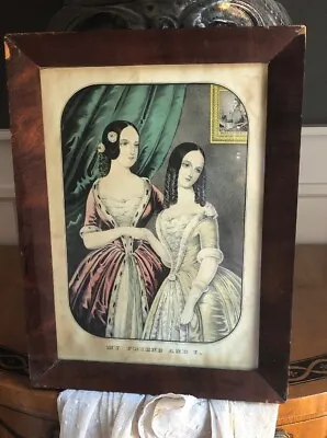 Antique Original N. Currier Hand Colored Litho My Friend And I Mahogany Frame • $95