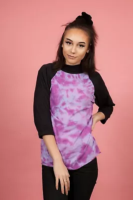 Vintage Black Sleeve And Purple Tie Dye Regulan T-shirt Size S • £10