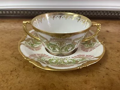 Early 20th Century J Pouyat Limoges France Soup Broth Cup With Saucer • £28.95