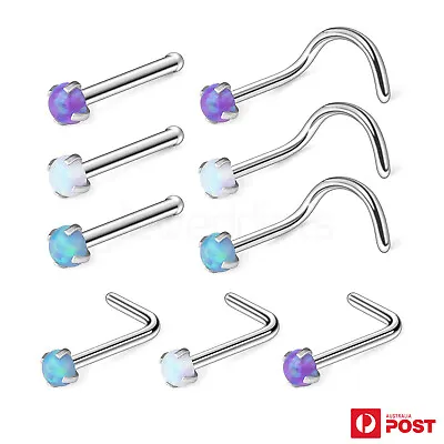 2PCS Nose Stud Ring Opalite Surgical Steel Piercing Bone/L/Screw Jewellery • $6.99