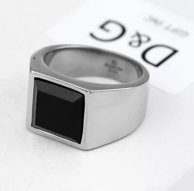 DG Men's Stainless SteelSquare Black OnyxRing Size 8 9-13 High Polish BOX • $15.99