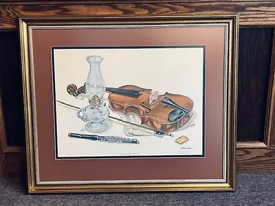 C Don Ensor Violin And Piccolo Lamp Framed Matted Signed Print 26 1/2 X 31 • $50