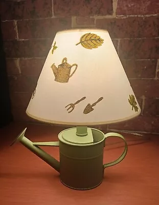  Green Metal Watering Can Lamp Garden Theme Wheelbarrow Flowers Leaves W Shade • $16