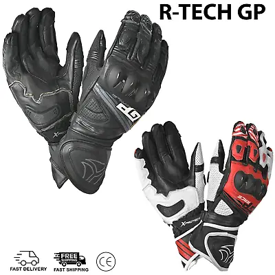 R-TECH GP Men's Leather Motorcycle Motorbike Gloves Knuckles Protection • £28.99