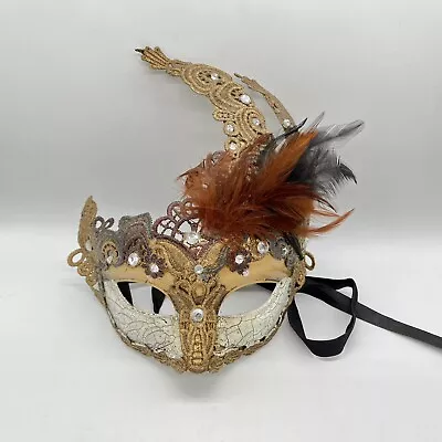 Artisan  Fairy Mask Masquerade Gold Jeweled Eclectic Decor Whimsical #52 • $24.99