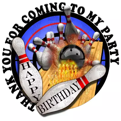 70x Bowling Party Thank You Stickers 37mm Cone Gift Labels Favours Kids Birthday • £1.99