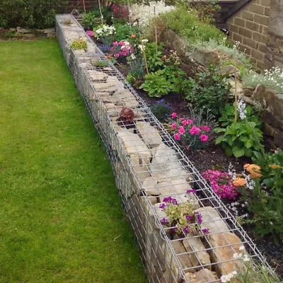 2X Gabion Stone Basket Garden Raised Bed Lawn Border Galvanised Steel Cage Fence • £55.95