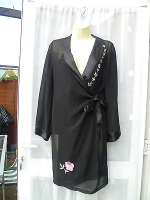£24.99 • Buy Beautiful Black Sheer Negligee / Dressing Gown Robe / Cami Sz 8