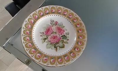 MINTON Antique Hand Painted  Peony Rose Gilded Cabinet Plate.Date Cypher C1870 • £24