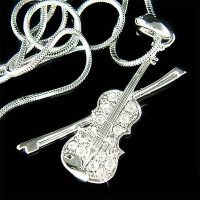 ~VIOLIN~~ VIOLA Bow Made With Swarovski Crystal MUSIC Fiddle Chain Necklace XMAS • $41