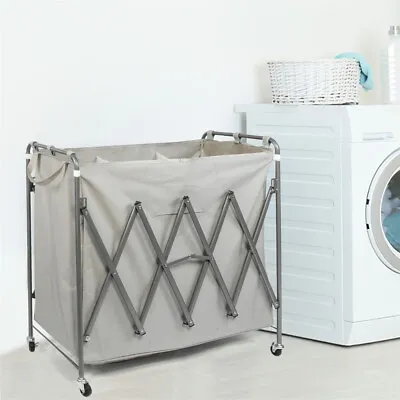 CARSTY Collapsible Laundry Hamper Rolling Clothes Organizer Basket Sorter Cart • $61.99