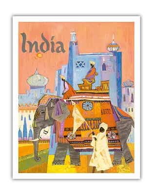 India - Elephant With A Howdah (Carriage) - Vintage Travel Poster S. Hall 1960s • $27.98