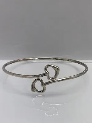 Tiffany & Co Silver 925 Elsa Peretti Double Open Heart Bangle Bracel (NJL024028) • $225