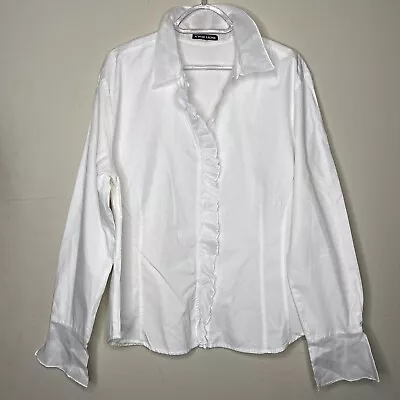 A'Nue Ligne Blouse Women Medium White Long Sleeve Sheer Split Sleeve Ruffle • $14.99