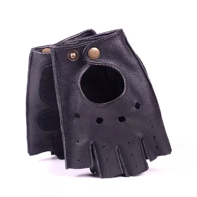 Men's Real Leather Cowhide Unlined Athletic Fingerless Half Finger Short Gloves • $20.80