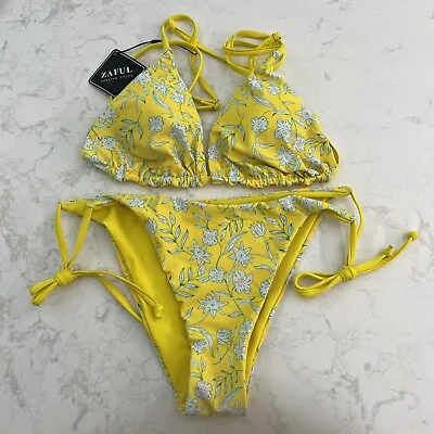 ZAFUL Forever Young 2 PC Swimsuit Yellow Floral Bikini Size Large New With Tags • $29.75